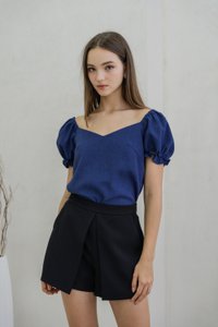 Glennys Puff Sleeve Top In Navy (XS)