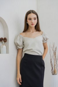 Glennys Puff Sleeve Top In Sand (XS)