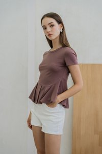 Pansy Cotton Peplum Top In Mauve (XS)