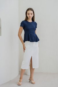 Pansy Cotton Peplum Top In Navy