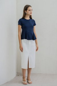 Pansy Cotton Peplum Top In Navy