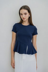 Pansy Cotton Peplum Top In Navy