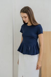 Pansy Cotton Peplum Top In Navy