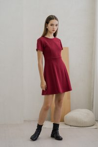 Carmen Panelled Dress In Wine (XS)
