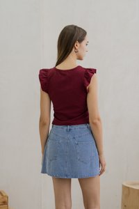 Roxanne Side Ruched Cotton Top In Wine