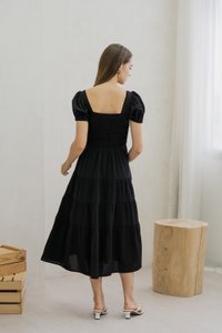 Shyla Smocked Tiered Maxi Dress In Black (XS)