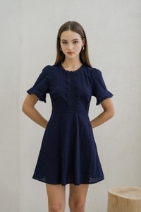Cecil Crochet Embroidered Dress In Navy (XS)