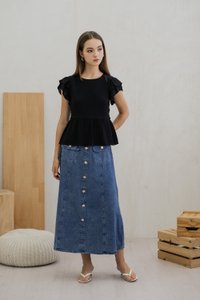 Tricia Flutter Sleeve Top In Black (XS)