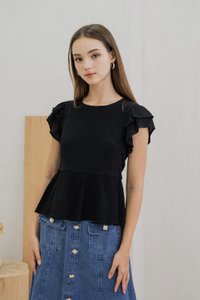 Tricia Flutter Sleeve Top In Black (XS)