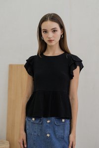 Tricia Flutter Sleeve Top In Black (XS)
