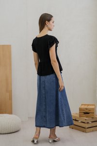 Tricia Flutter Sleeve Top In Black (XS)