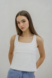 Bree Square Neck Cotton Top In White (XL)