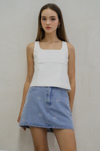 Bree Square Neck Cotton Top In White (XL)