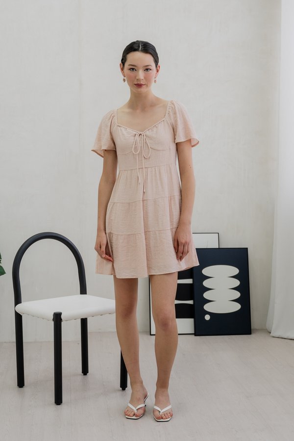 Gracie Textured Tiered Dress In Pink (XS)