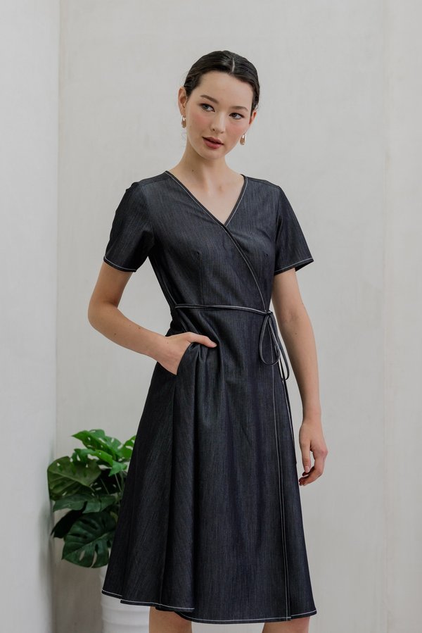 Finn Faux Wrap Midi Dress In Black