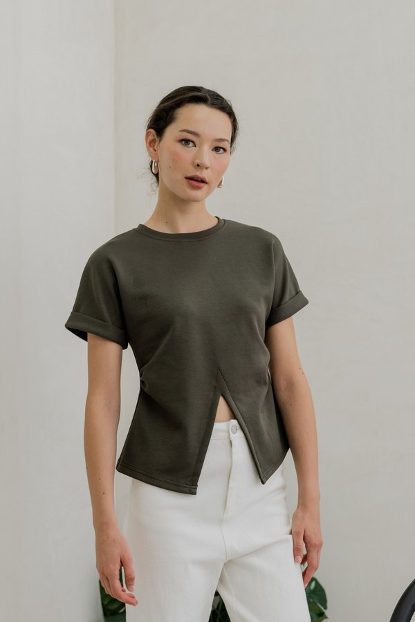 Rae Side Ruched Top In Olive