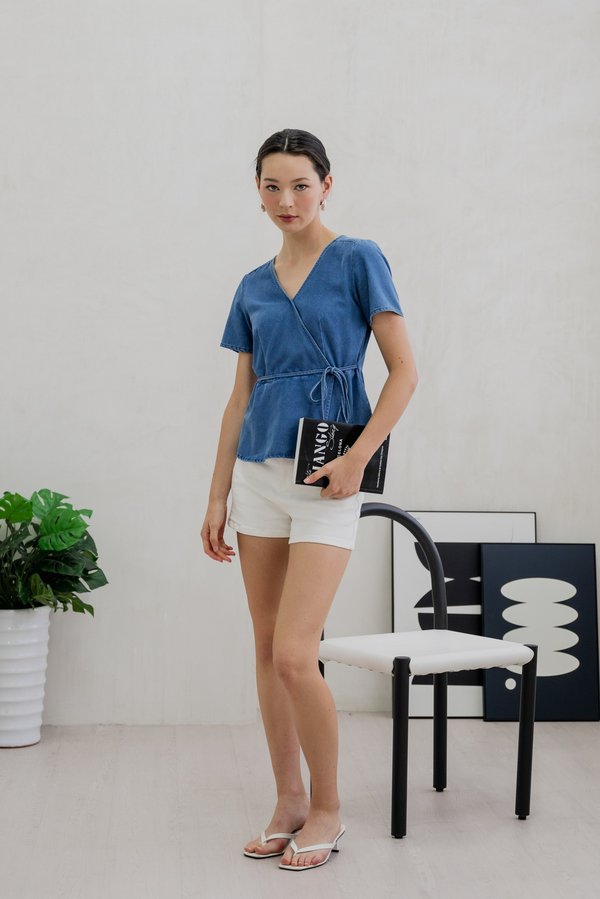 Fiera Denim Faux Wrap Top (XS)