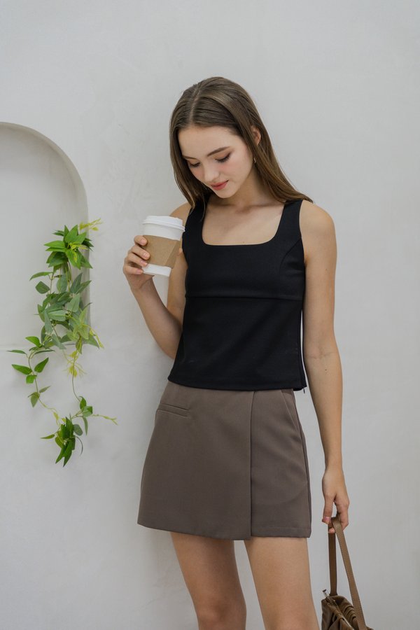 Bree Square Neck Cotton Top In Black (XS)