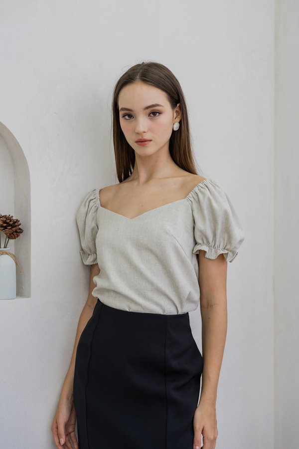 Glennys Puff Sleeve Top In Sand (XS)