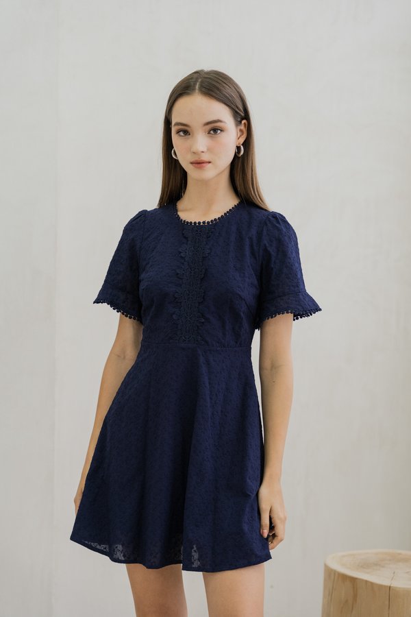 Cecil Crochet Embroidered Dress In Navy (XS)