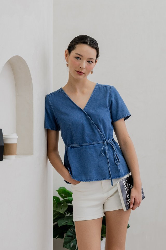 Fiera Denim Faux Wrap Top