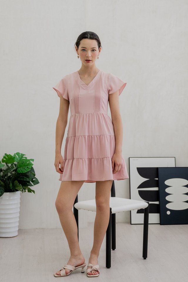 Vivi Pleated Tiered Dress In Pink