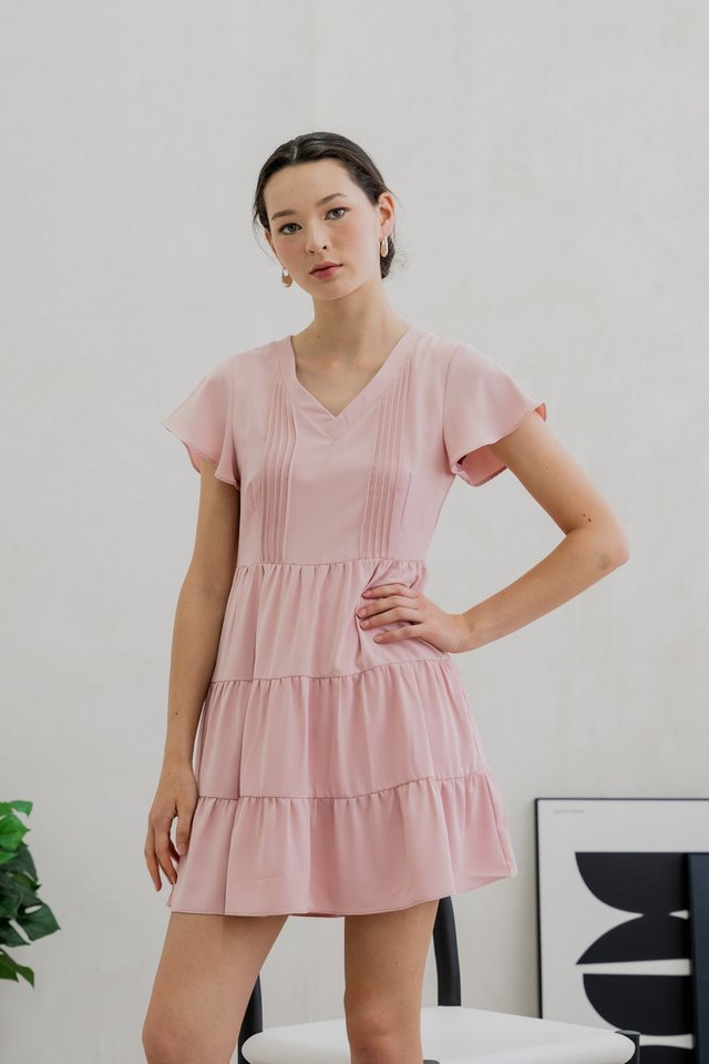 Vivi Pleated Tiered Dress In Pink