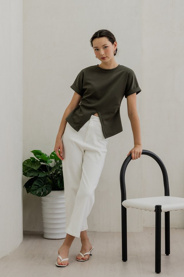 Rae Side Ruched Top In Olive