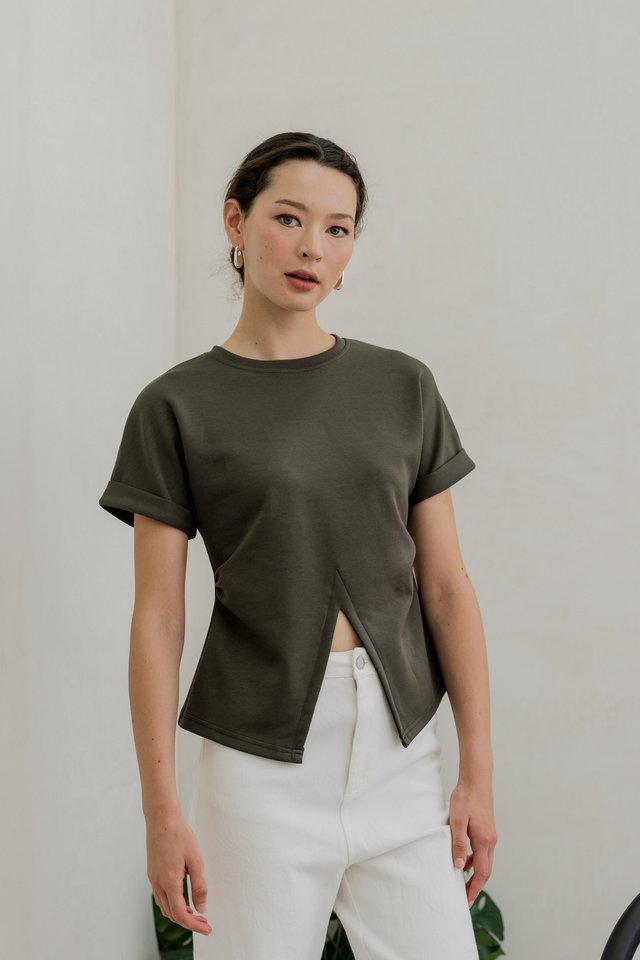 Rae Side Ruched Top In Olive