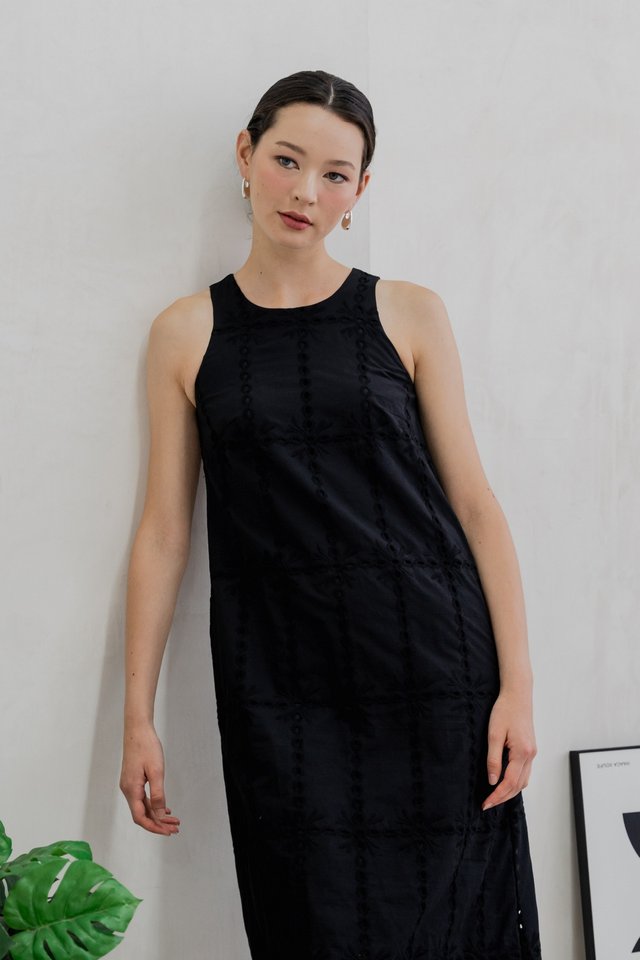 Elowen Eyelet Midi Dress In Black
