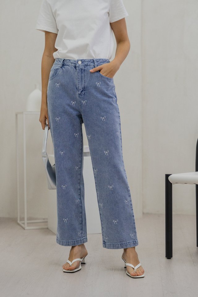 Delancie Ribbon Embroidery Denim Jean