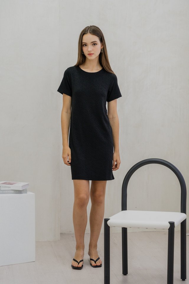 Krystel Knit Shift Dress In Black