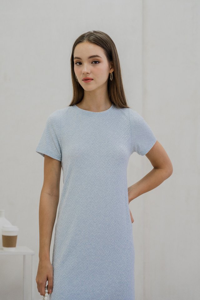 Krystel Knit Shift Dress In Powder Blue
