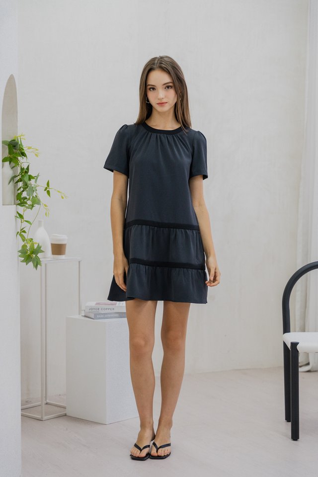 Adalei Tiered Dress In Gunmetal