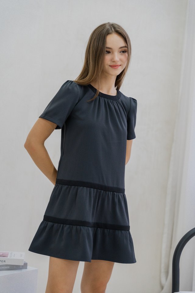 Adalei Tiered Dress In Gunmetal