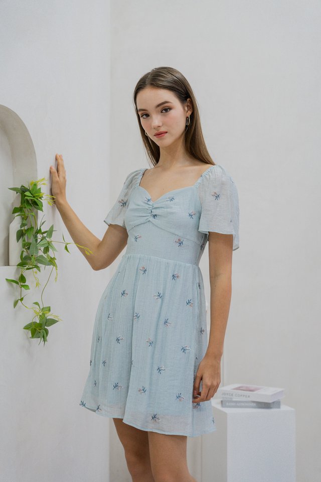 Tea Textured Florette Dress In Tiffany Blue
