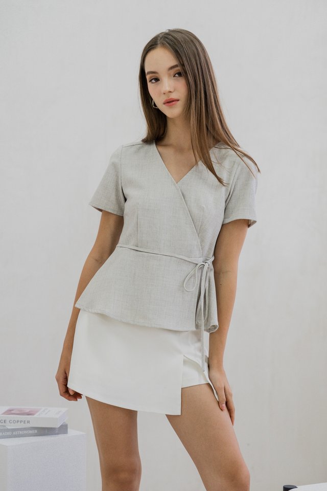 Fae Faux Wrap Top In Khaki