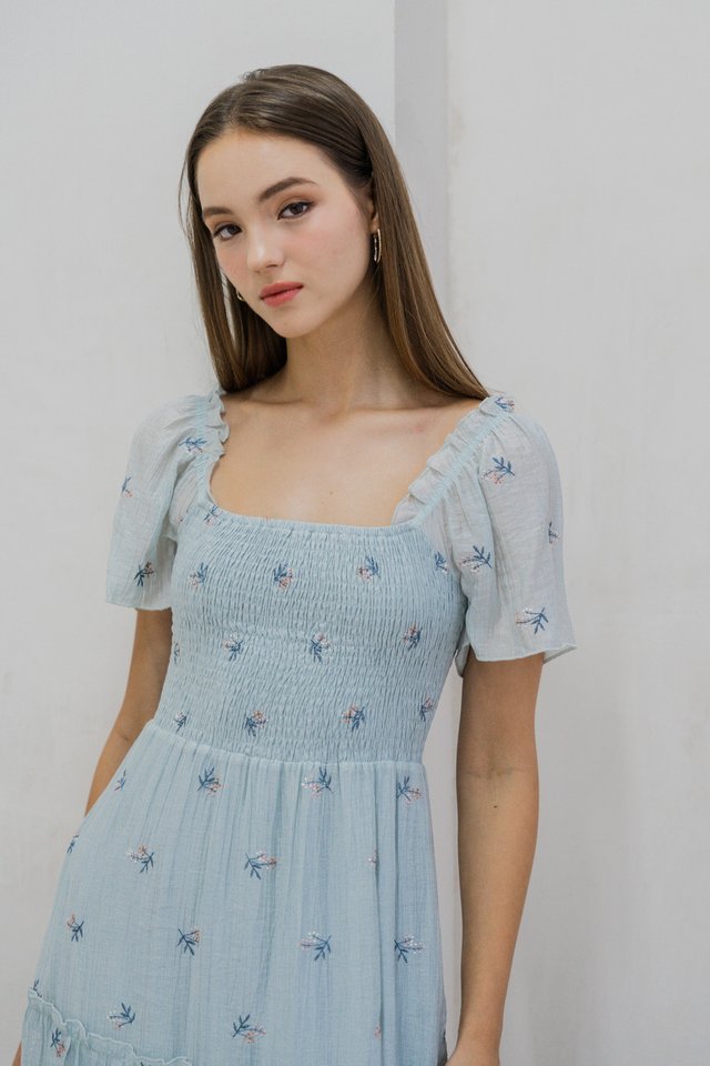 Tea Smocked Florette Maxi Dress In Tiffany Blue
