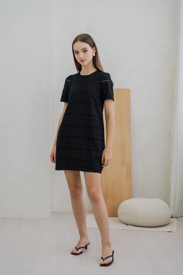 Larissa Eyelet Shift Dress In Black 