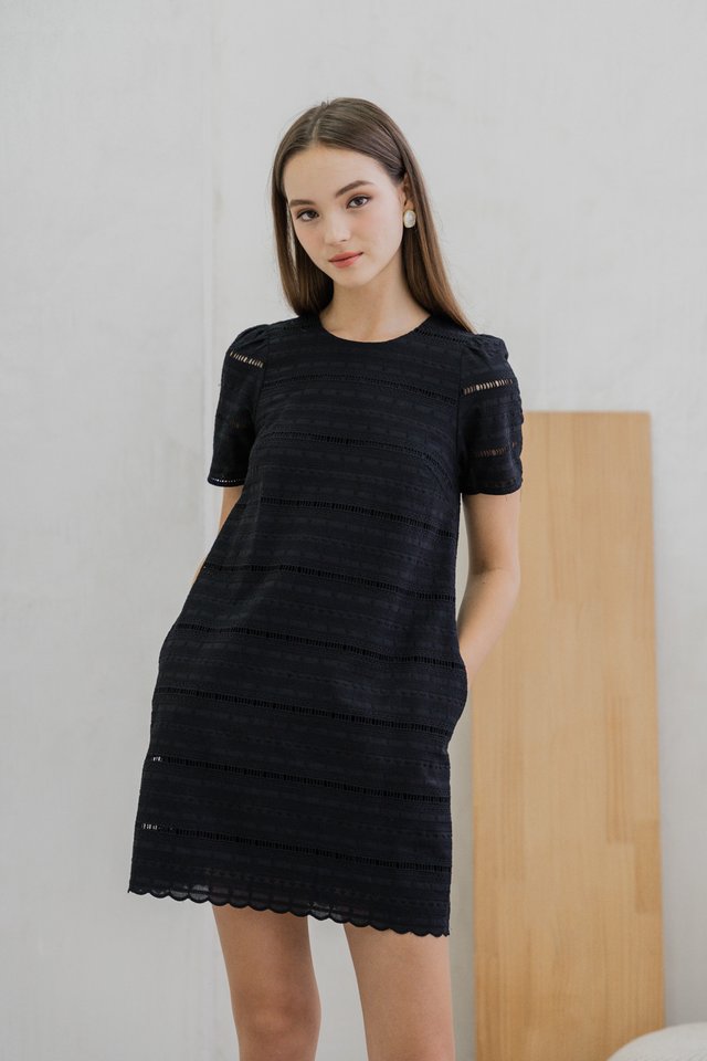 Larissa Eyelet Shift Dress In Black 