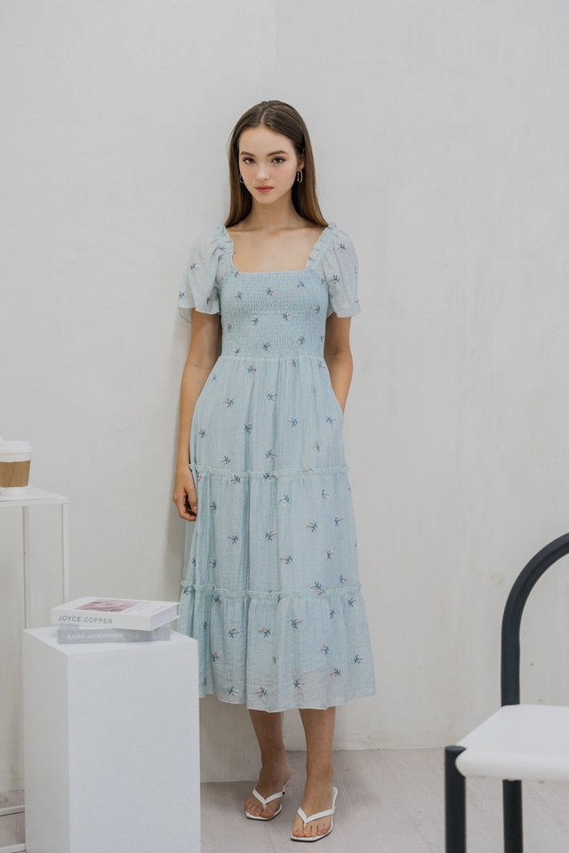 Tea Smocked Florette Maxi Dress In Tiffany Blue