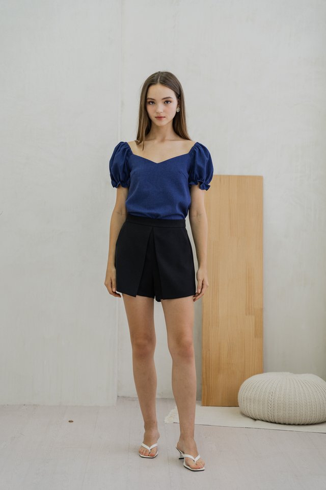 Glennys Puff Sleeve Top In Navy
