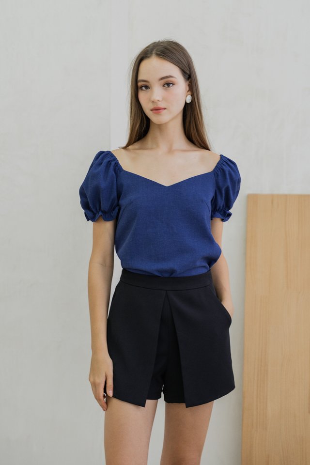 Glennys Puff Sleeve Top In Navy