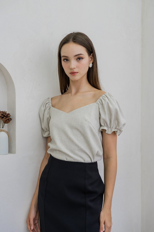 Glennys Puff Sleeve Top In Sand