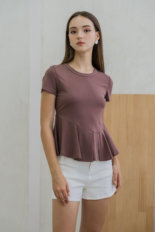 Pansy Cotton Peplum Top In Mauve