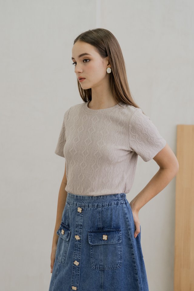Clarice Clover Button Denim Midi Skirt