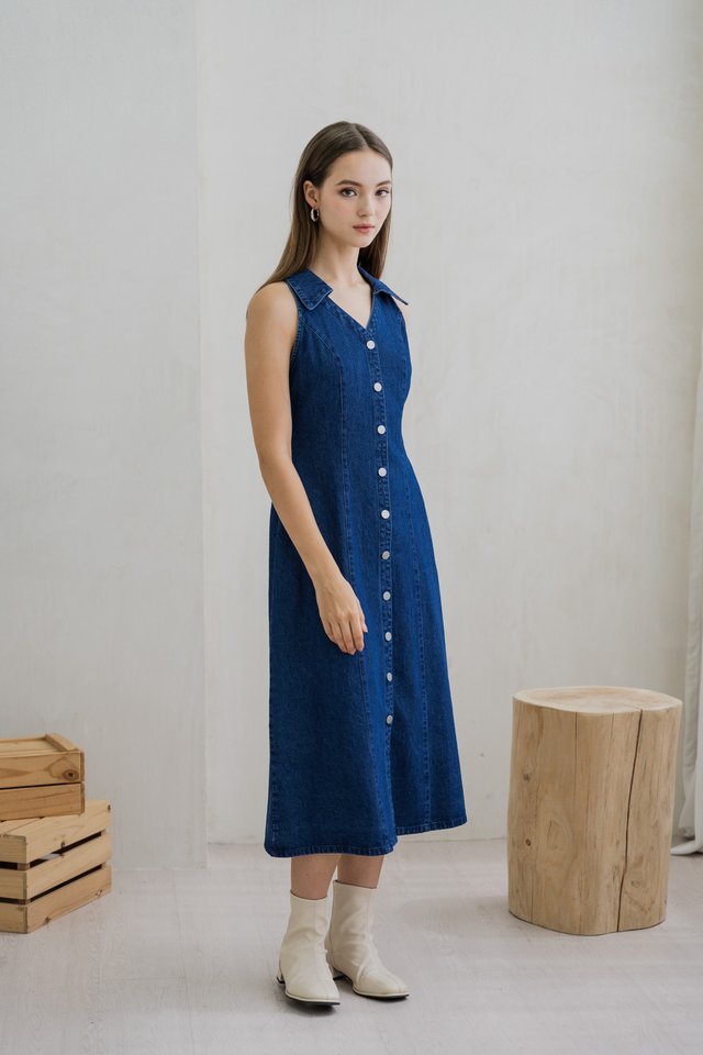 Kate Halter Denim Maxi Dress