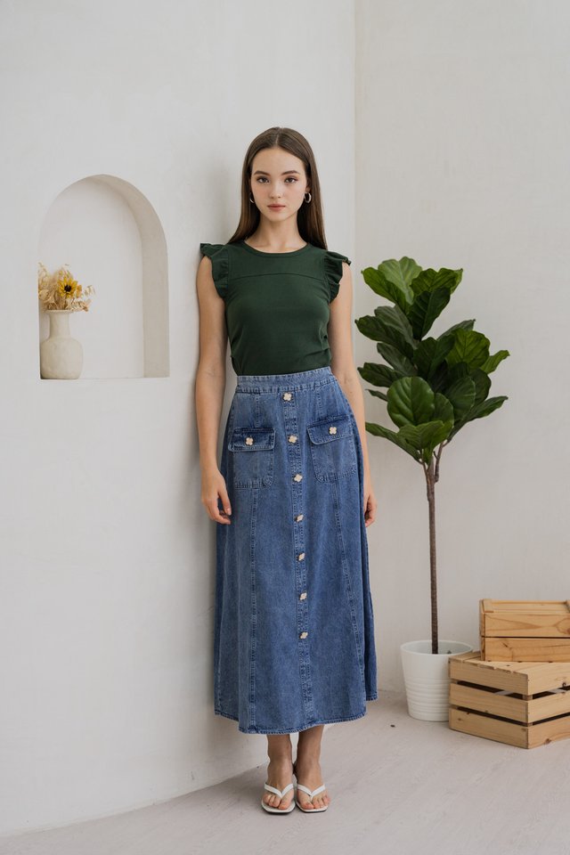Roxanne Side Ruched Cotton Top In Forest