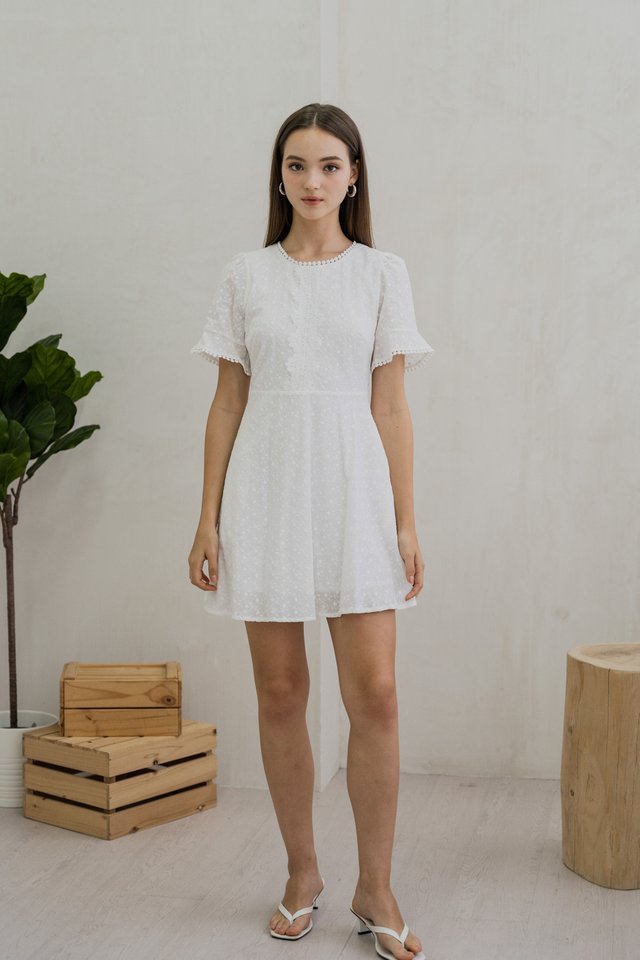 Cecil Crochet Embroidered Dress In White