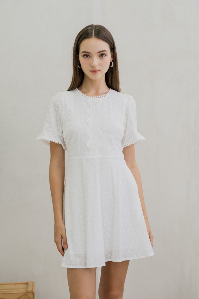 Cecil Crochet Embroidered Dress In White